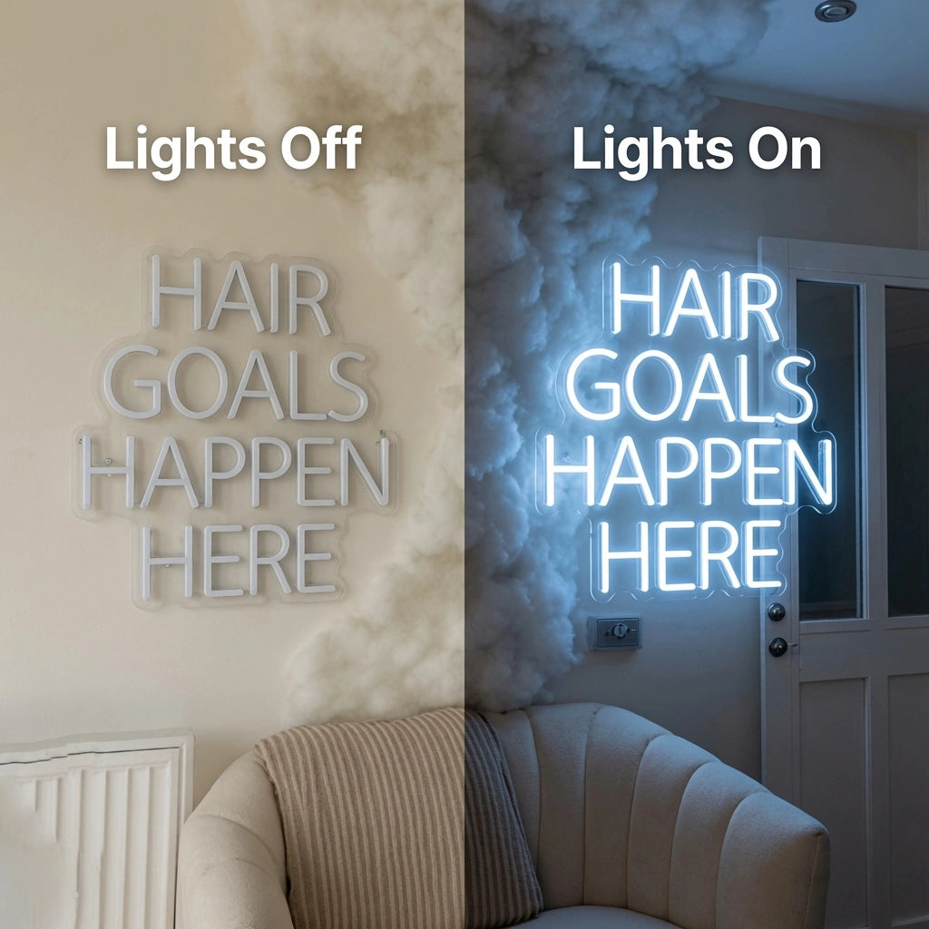 Hair Goals Happen Here LED Neon Sign Wall Neon Sign - 06 Day Night Comparison
