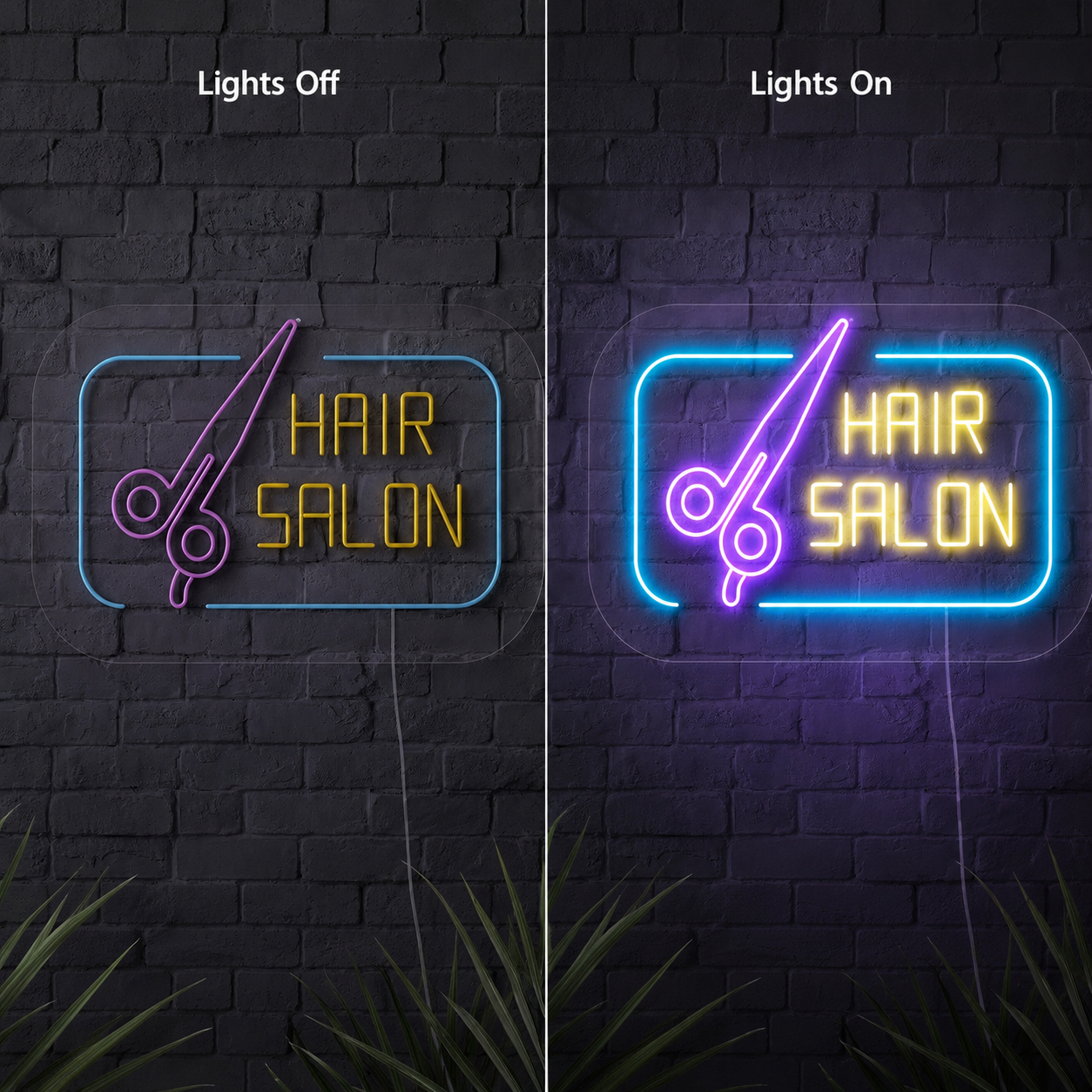 Hair Salon LED Neon Sign Wall Neon Sign - 06 Day Night Comparison