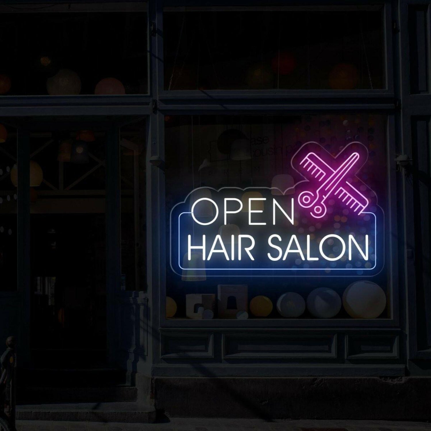 Hair Salon Open White Purple Blue Led Neon Sign For Indoor Outdoor Business Decor | Shineneon