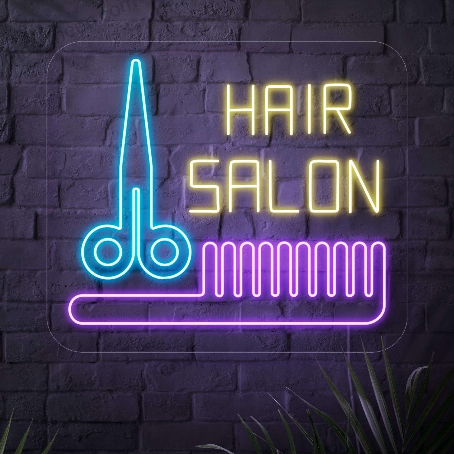 Hair Salon Scissors Comb Blue Yellow Purple Led Neon Sign For Salon Decor | Shineneon