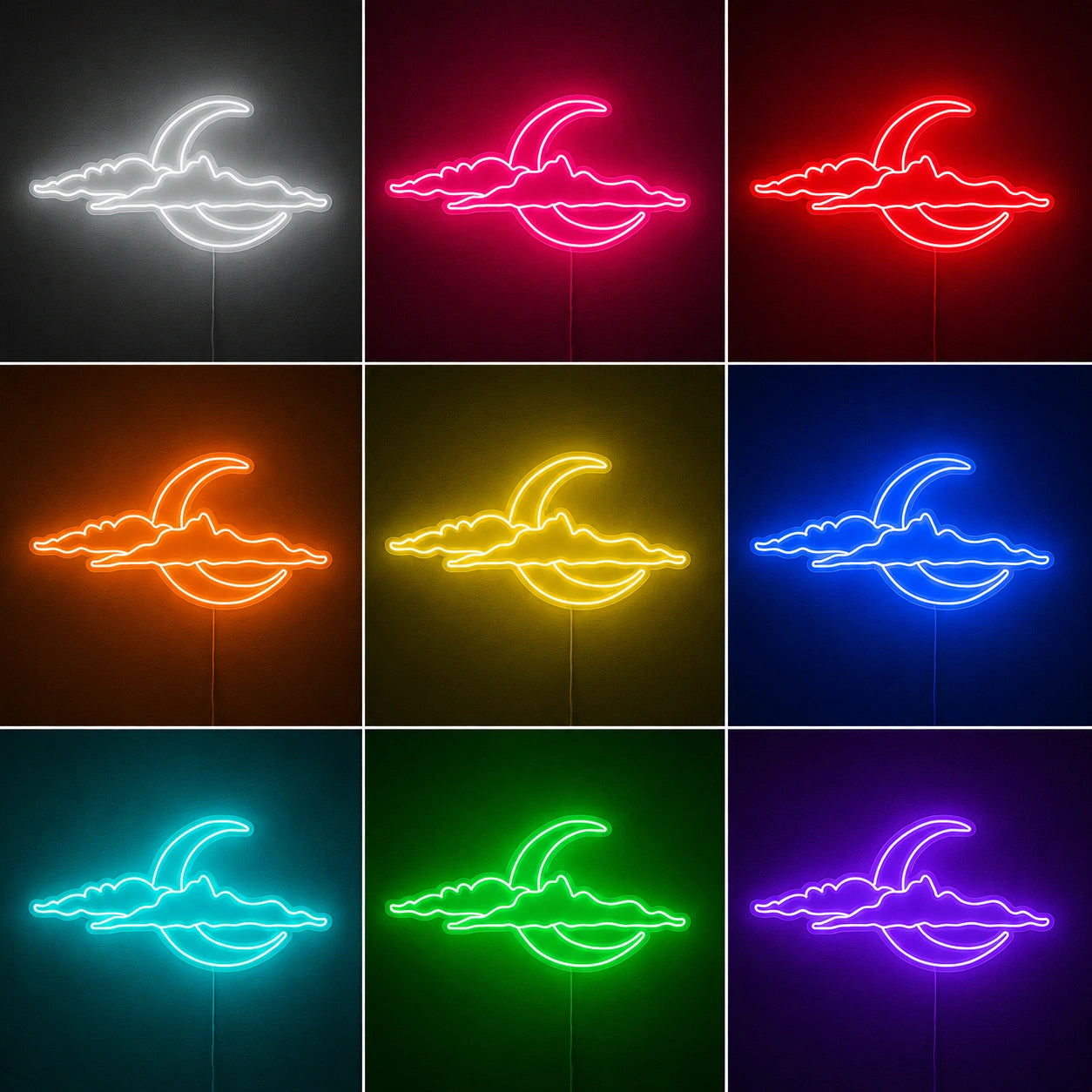 Half Moon Clouds Neon Sign LED Neon Sign color grid