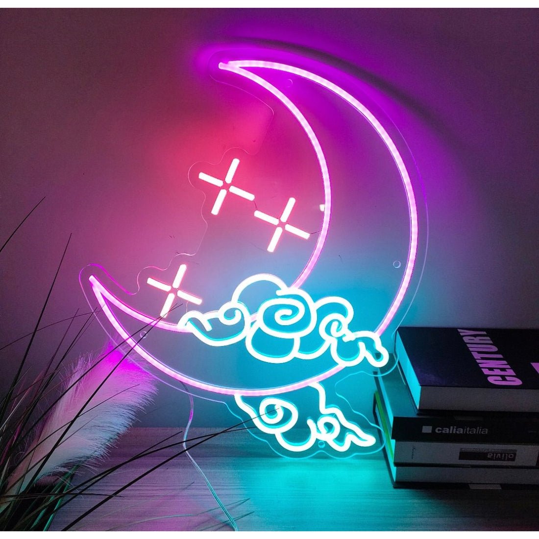 Half Moon With Stars And Clouds Led Sign Business Neon Sign - Shineneon