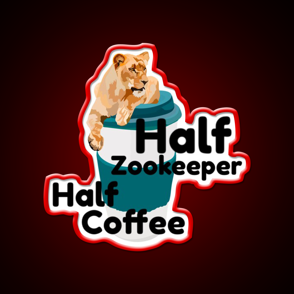 Half Zookeeper Half Coffee Lion Cafe Led Neon Sign Espresso Bar Art Rgb Color