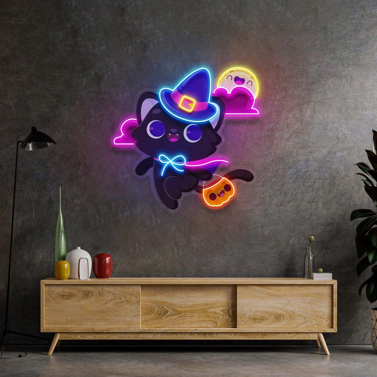 Halloween Cat Multicolor Uv Printed Led Neon Sign Indoor Home Decor | Shineneon