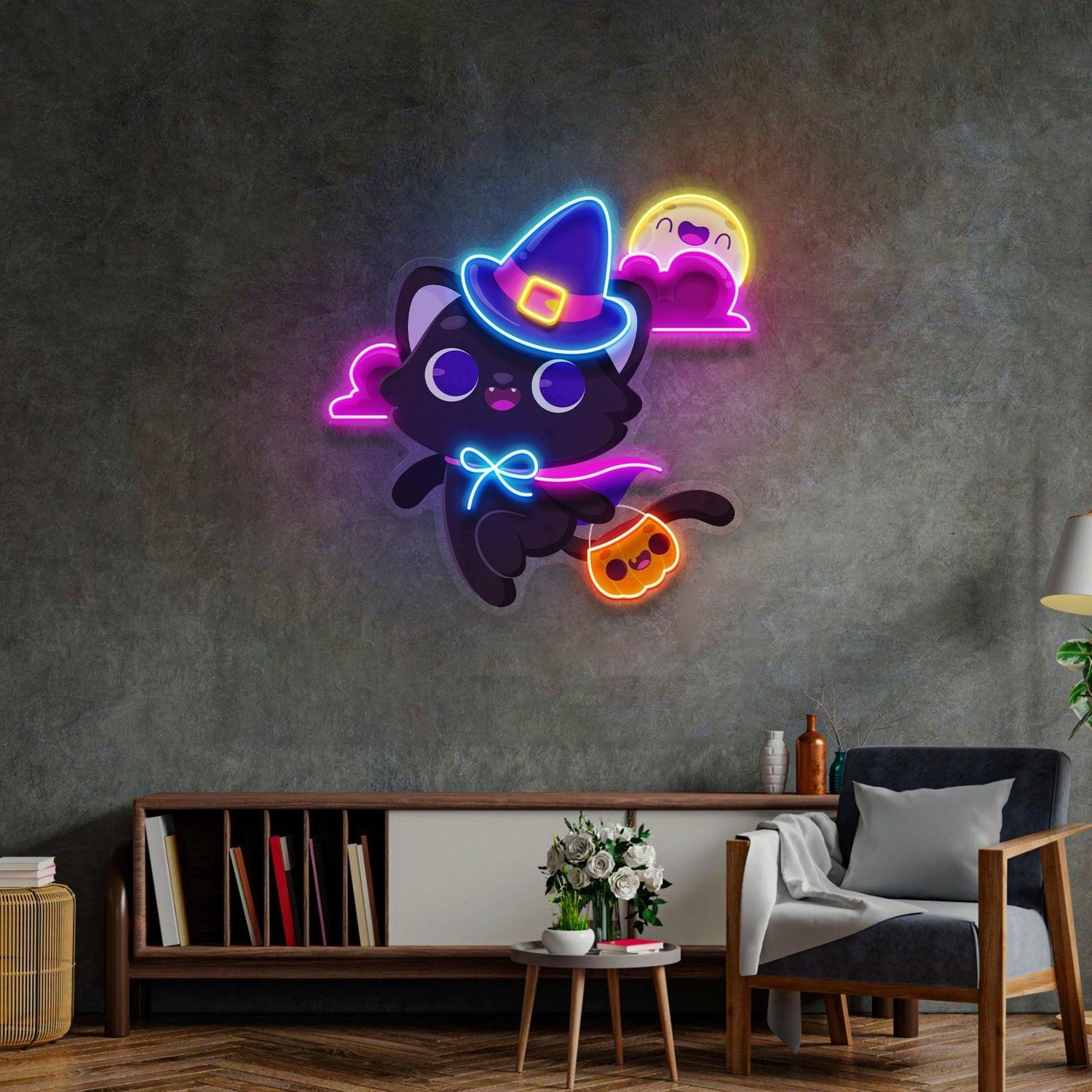 Halloween Cat Multicolor Uv Printed Led Neon Sign Indoor Home Decor | Shineneon