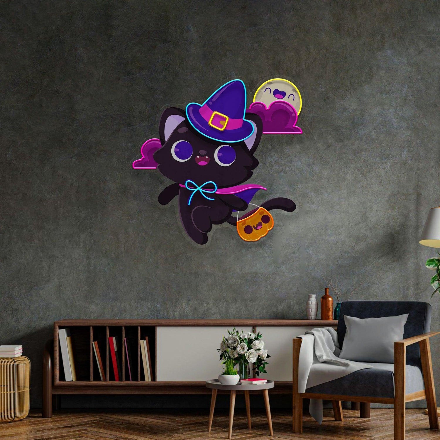 Halloween Cat Multicolor Uv Printed Led Neon Sign Indoor Home Decor | Shineneon