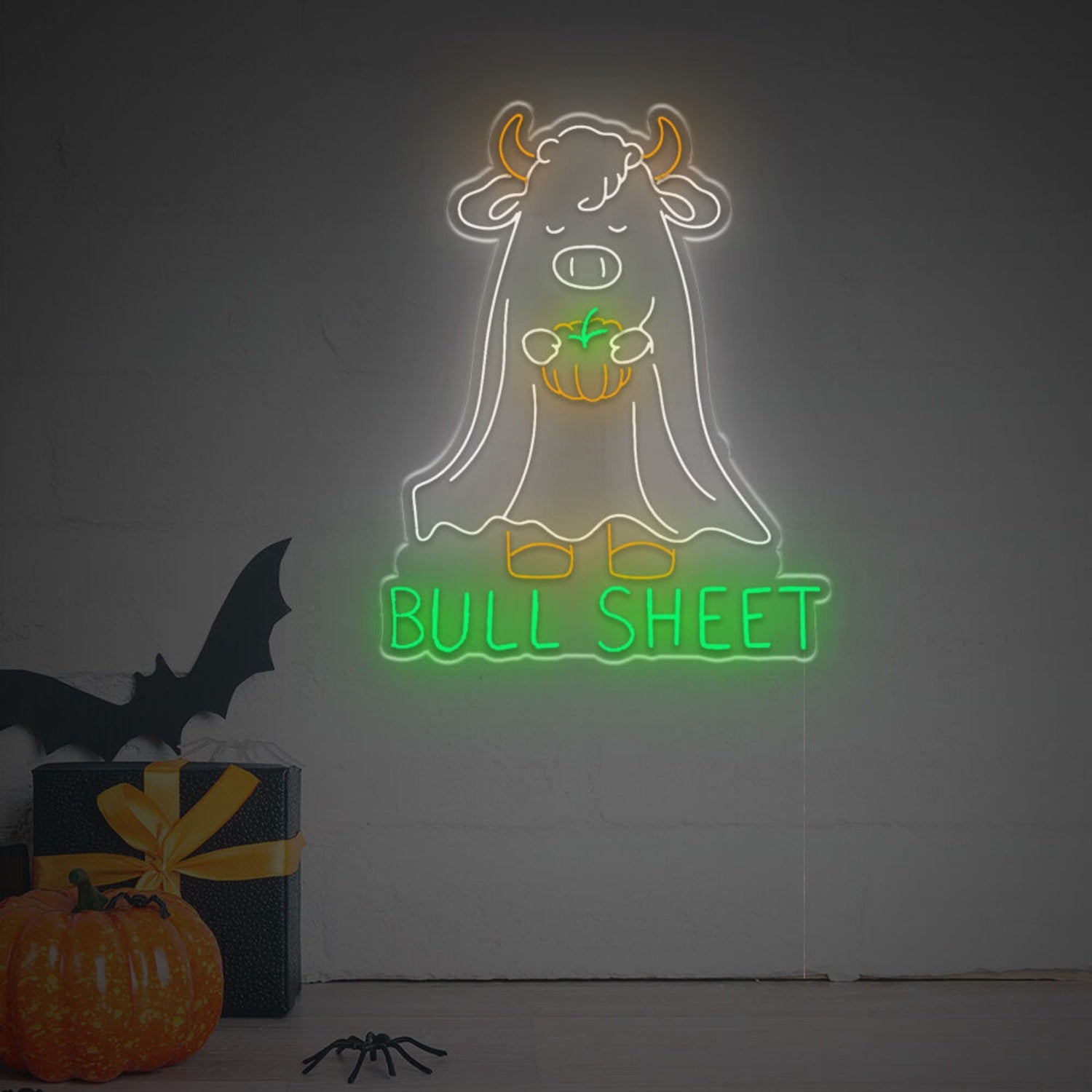 Halloween Ghost Bull Sheet With Pumpkin Led Neon Sign | Shineneon
