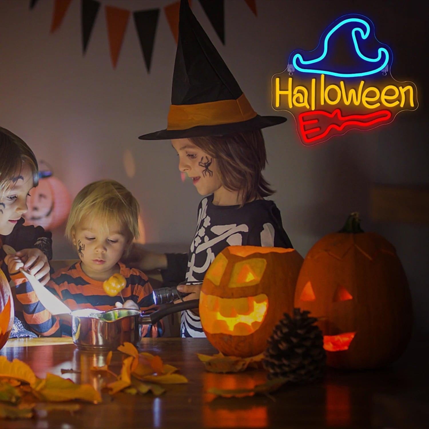 Halloween Multicolor Witch Bat Led Neon Sign For Party Decor - Shineneon