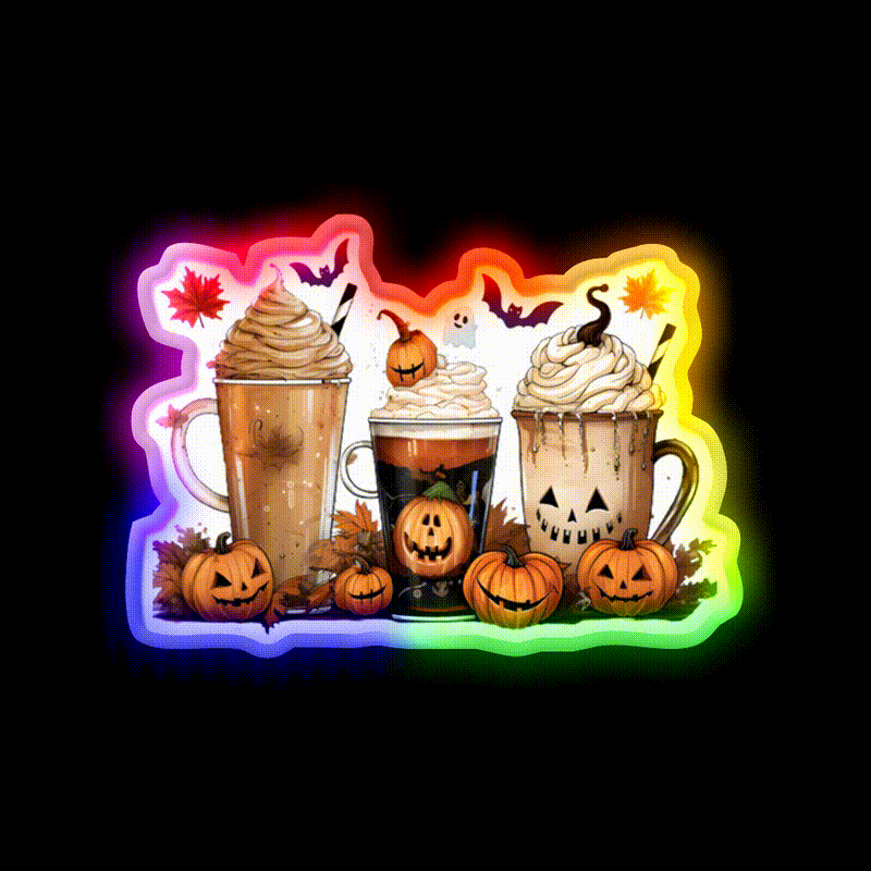 Halloween Pumpkin Spice Latte Coffee Cafe Led Neon Sign Espresso Bar Art Rgb Color