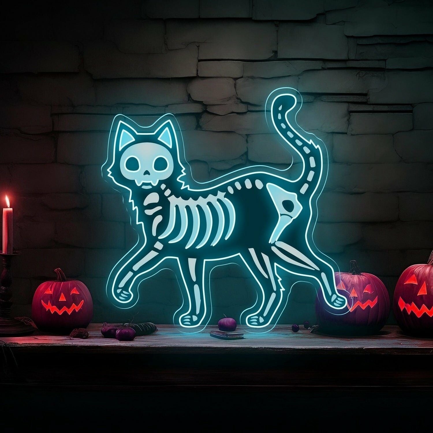 Halloween Skeleton Cat Led Neon Sign | Shineneon