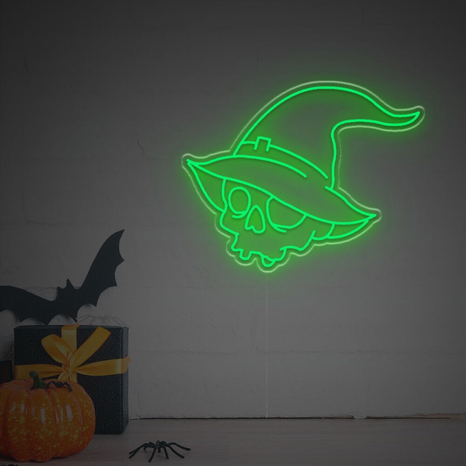 Halloween Skull Head With Magic Hat Led Neon Sign | Shineneon
