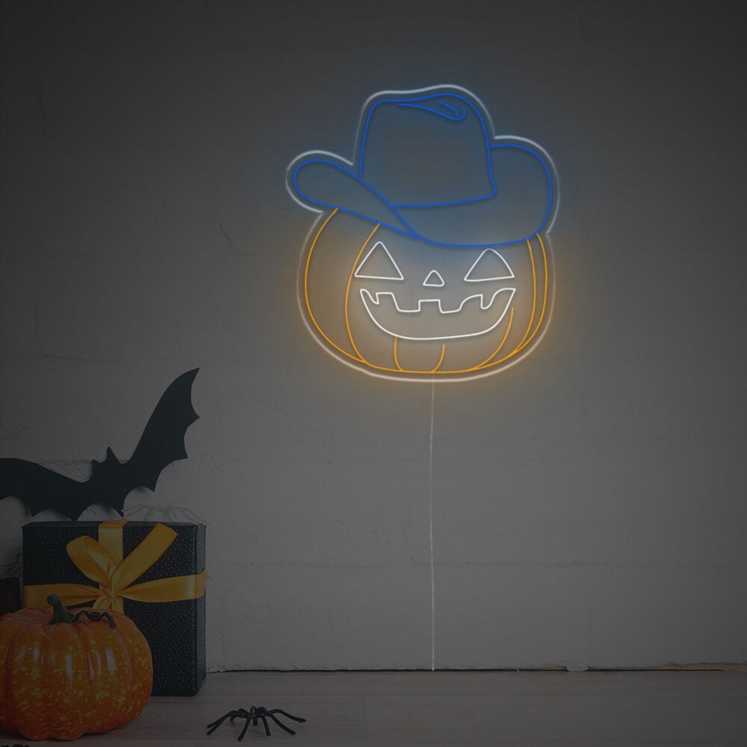 Halloween Smiling Pumpkin With Cowboy Hat Led Neon Sign | Shineneon