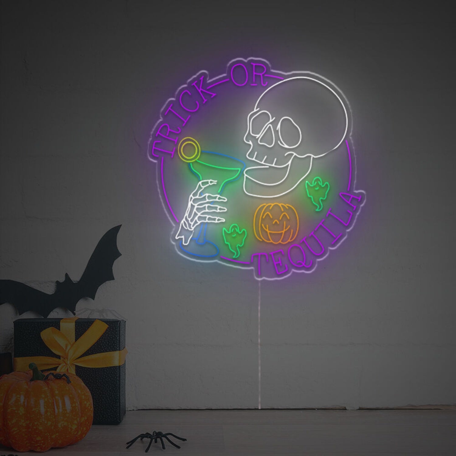 Halloween Trick Or Tequila With Skull Led Neon Sign | Shineneon