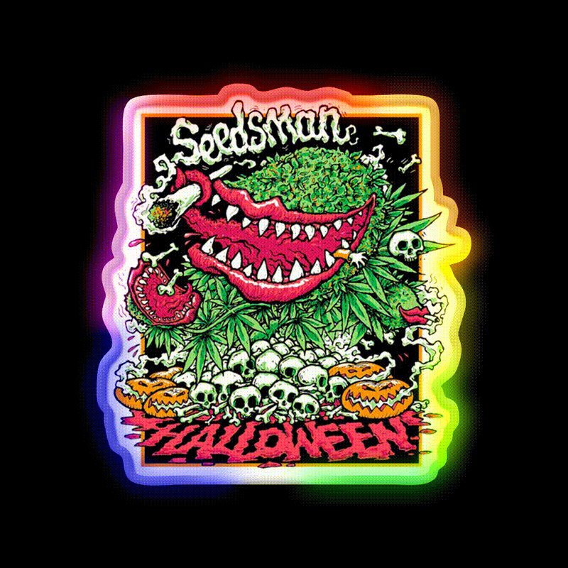 Halloweens Carnivore Seeds Hemp Inspired Green Leaf Led Neon Sign Rgb Color - LED neon sign close-up detail