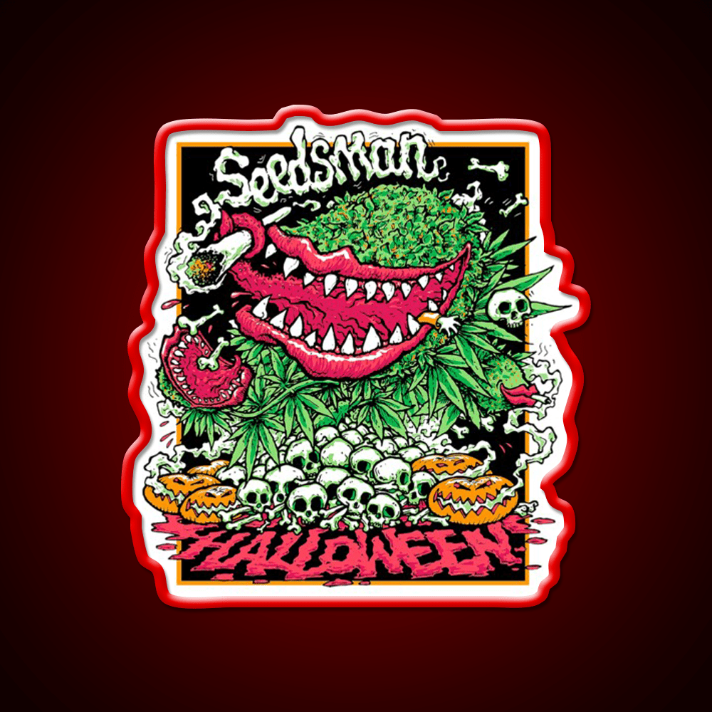 Halloweens Carnivore Seeds Hemp Inspired Green Leaf Led Neon Sign Rgb Color - Shineneon