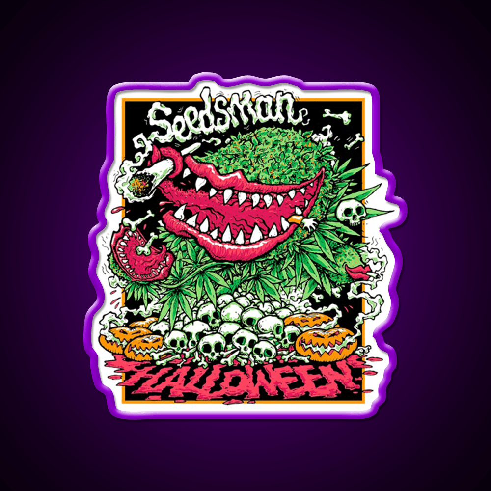 Halloweens Carnivore Seeds Hemp Inspired Green Leaf Led Neon Sign Rgb Color - Shineneon