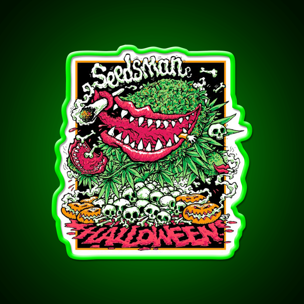 Halloweens Carnivore Seeds Hemp Inspired Green Leaf Led Neon Sign Rgb Color - Shineneon