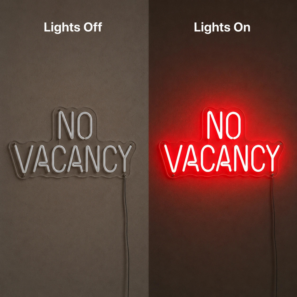 Hallway No Vacancy Neon Sign LED Neon Sign day and night comparison