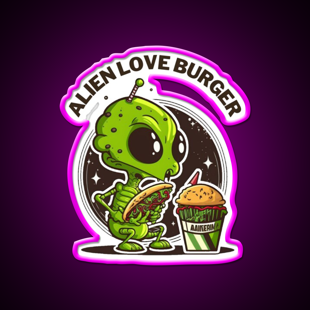 Hamburger Alien Love Burger Fast Food Led Neon Sign For Burger Place Rgb Color
