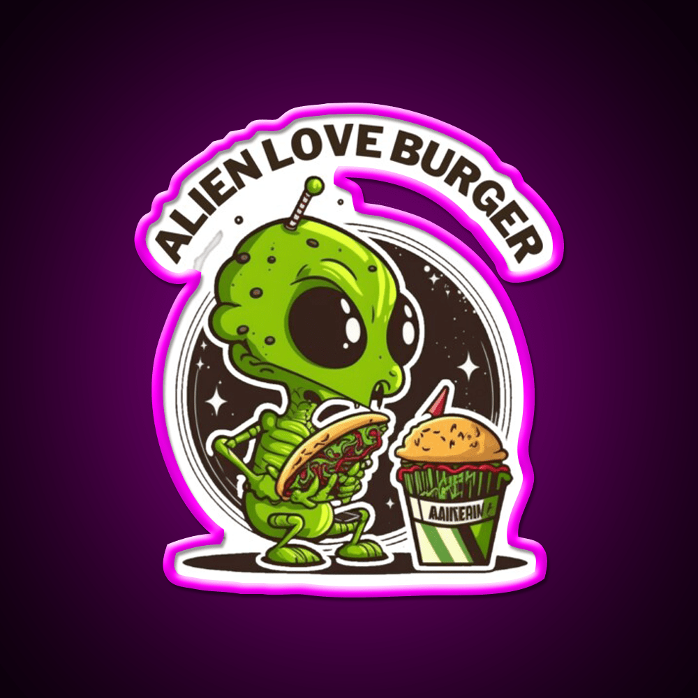 Hamburger Alien Love Burger Fast Food Led Neon Sign For Burger Place Rgb Color - Shineneon