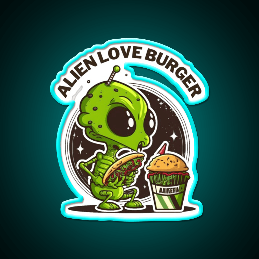 Hamburger Alien Love Burger Fast Food Led Neon Sign For Burger Place Rgb Color - Shineneon