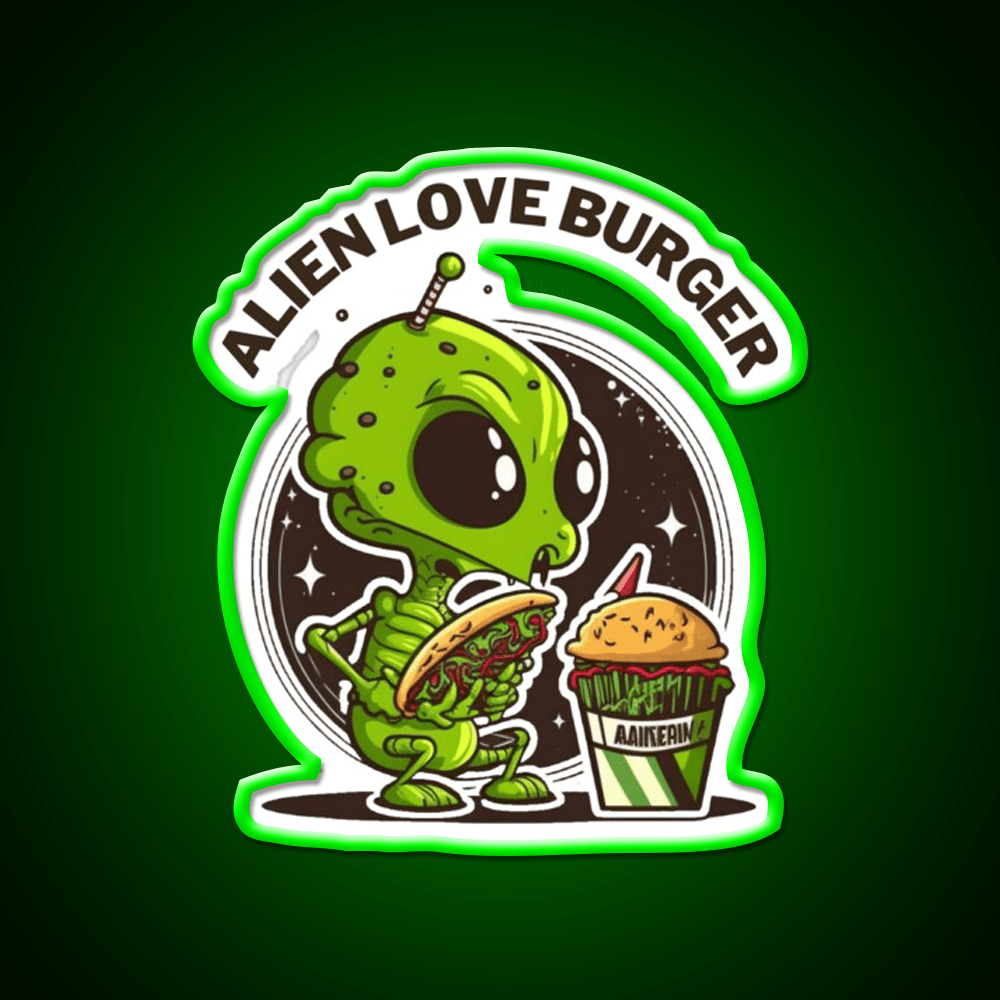 Hamburger Alien Love Burger Fast Food Led Neon Sign For Burger Place Rgb Color - Shineneon