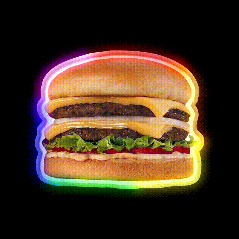 Hamburger Double Double Burger Fast Food Led Neon Sign For Burger Place Rgb Color