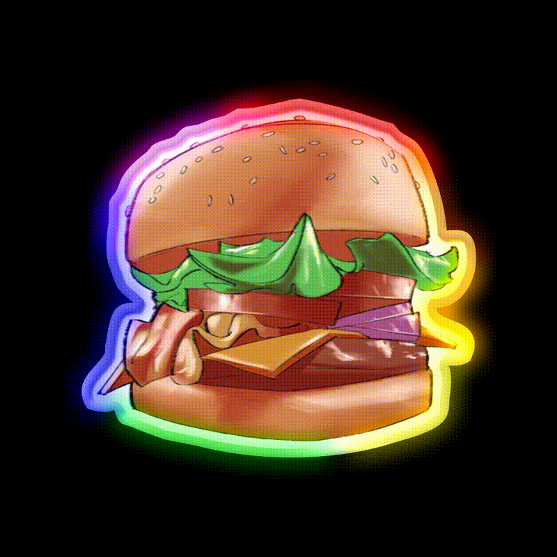Hamburger Fast Food Led Neon Sign For Burger Place Wall Art Rgb Color