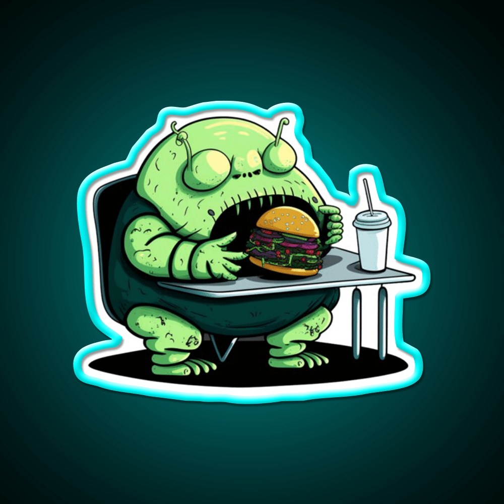 Hamburger Fast Food Lover Alien Appetite Led Neon Sign For Burger Place Rgb Color - Shineneon