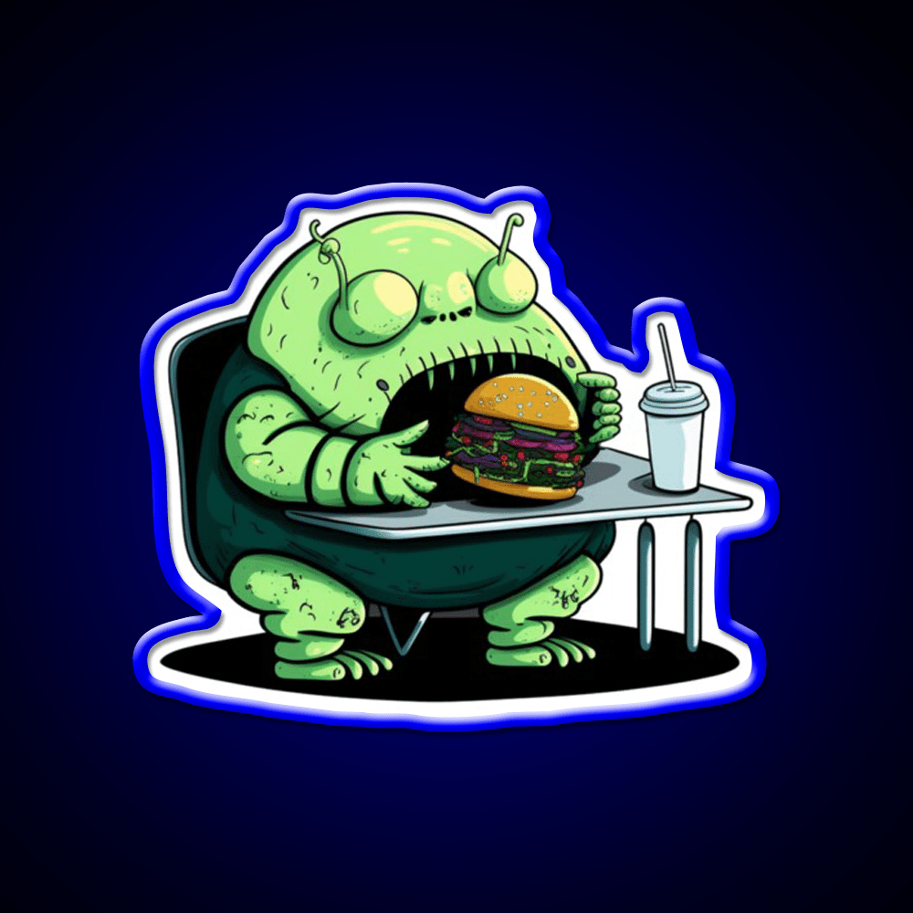 Hamburger Fast Food Lover Alien Appetite Led Neon Sign For Burger Place Rgb Color - Shineneon