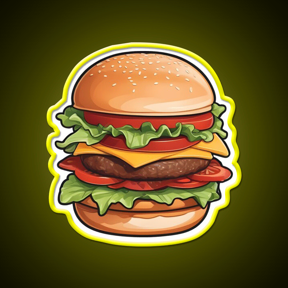 Hamburger Food Burger Fast Food Led Neon Sign For Burger Place Rgb Color - Custom LED neon sign front view