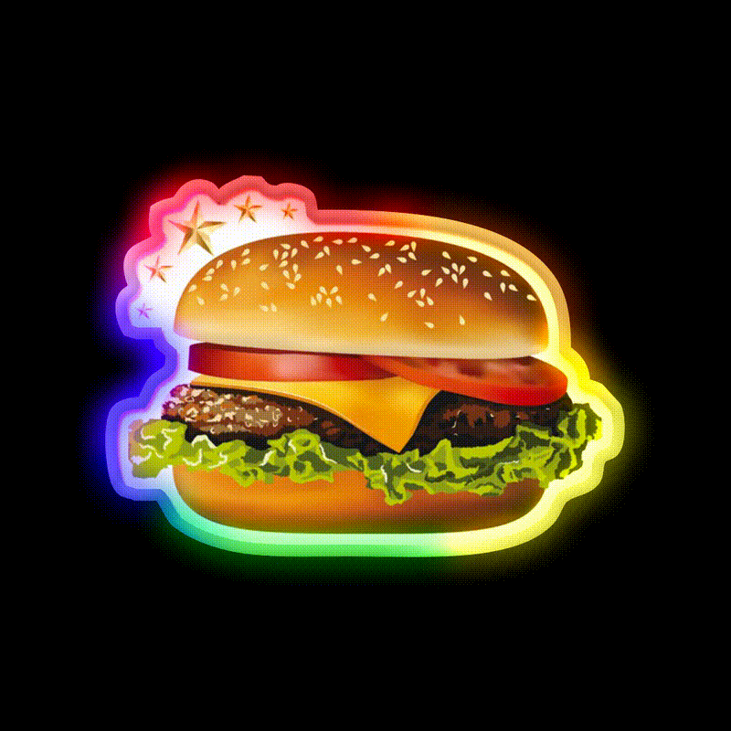 Hamburger Neon Sign Fast Food Led Neon Sign For Burger Place Rgb Color - LED neon sign close-up detail