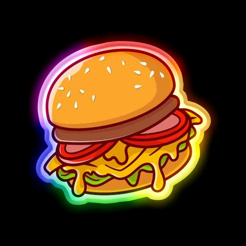 Hamburger Snack Food Led Neon Sign Rgb Color - LED neon sign close-up detail