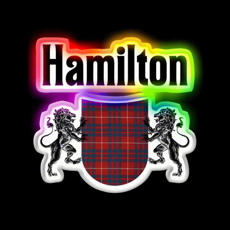 Hamilton Clan Scottish Coat Of Arms Tartan Whiskey Drink Bar Led Neon Sign Rgb Color