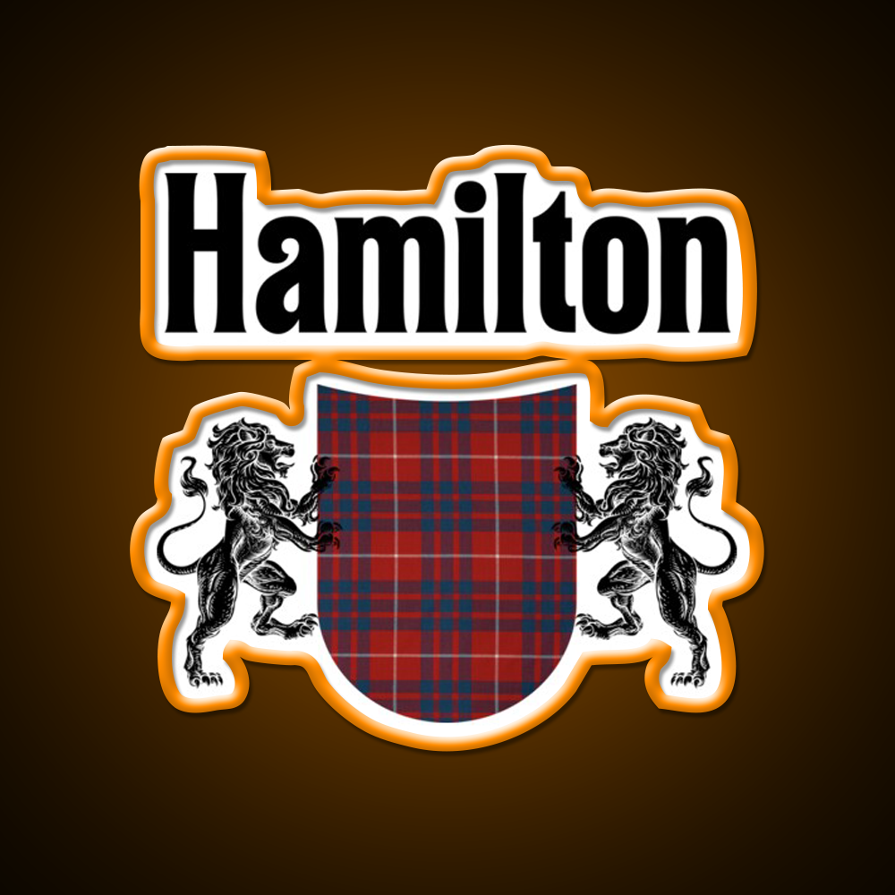 Hamilton Clan Scottish Coat Of Arms Tartan Whiskey Drink Bar Led Neon Sign Rgb Color