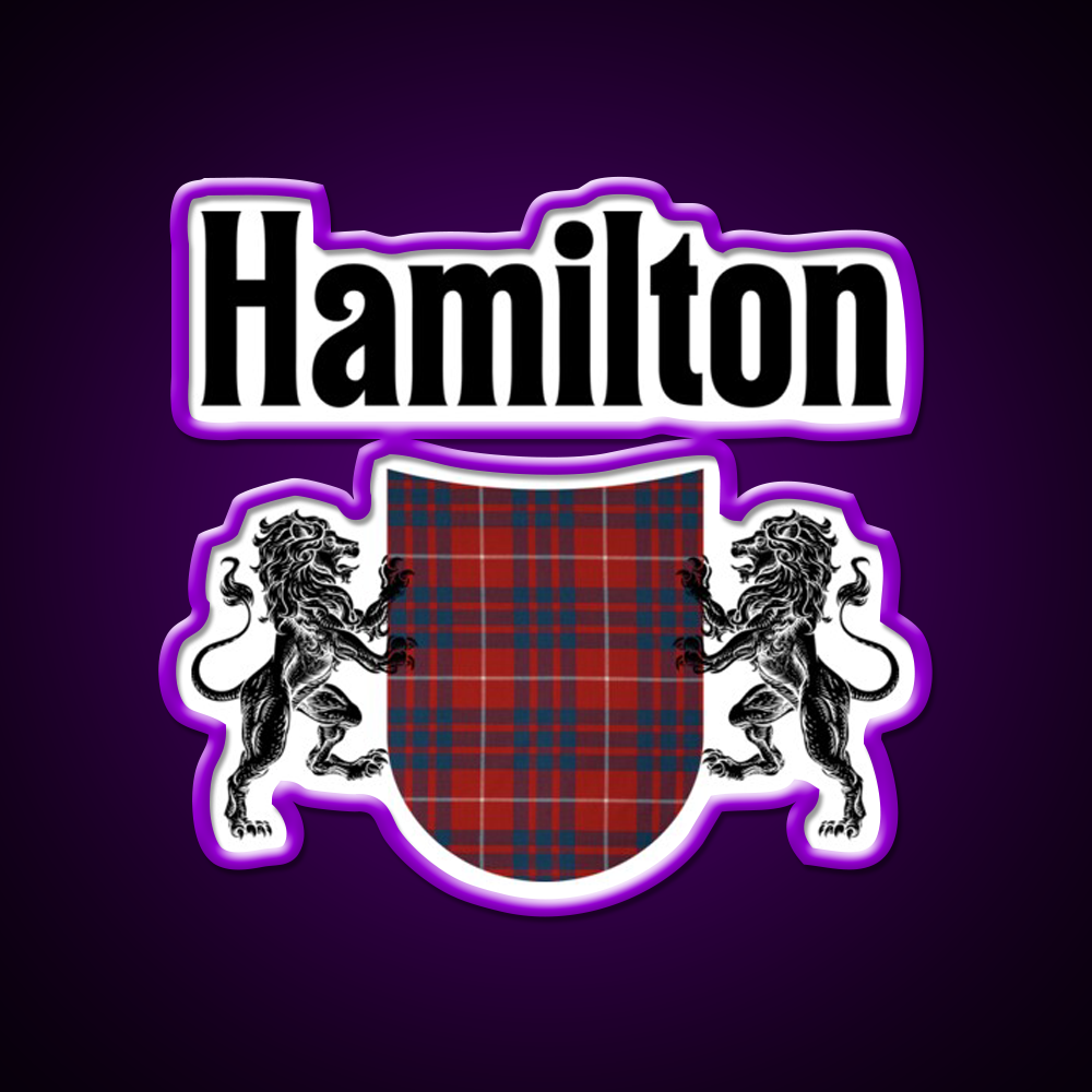 Hamilton Clan Scottish Coat Of Arms Tartan Whiskey Drink Bar Led Neon Sign Rgb Color