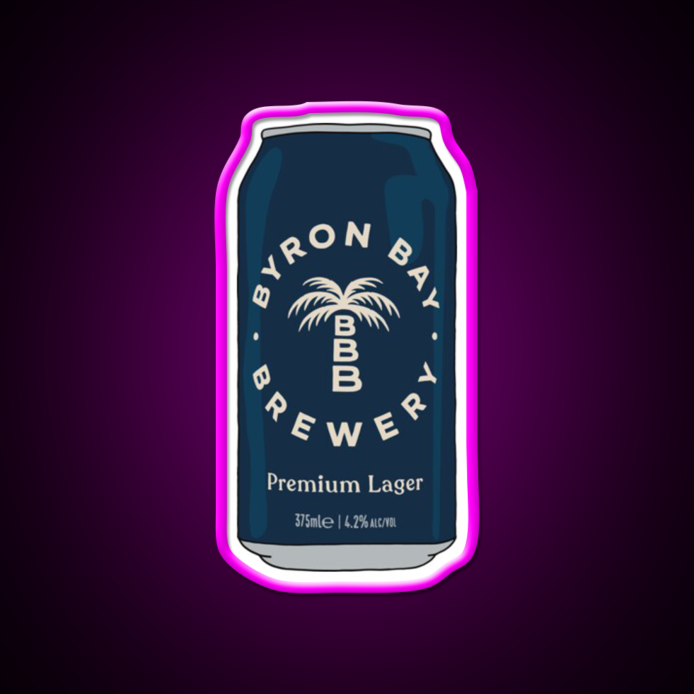 Hand Drawn Byron Bay Premium Can Beer Bar Decor Led Neon Sign Rgb Color - Neon sign mounted on wall in room