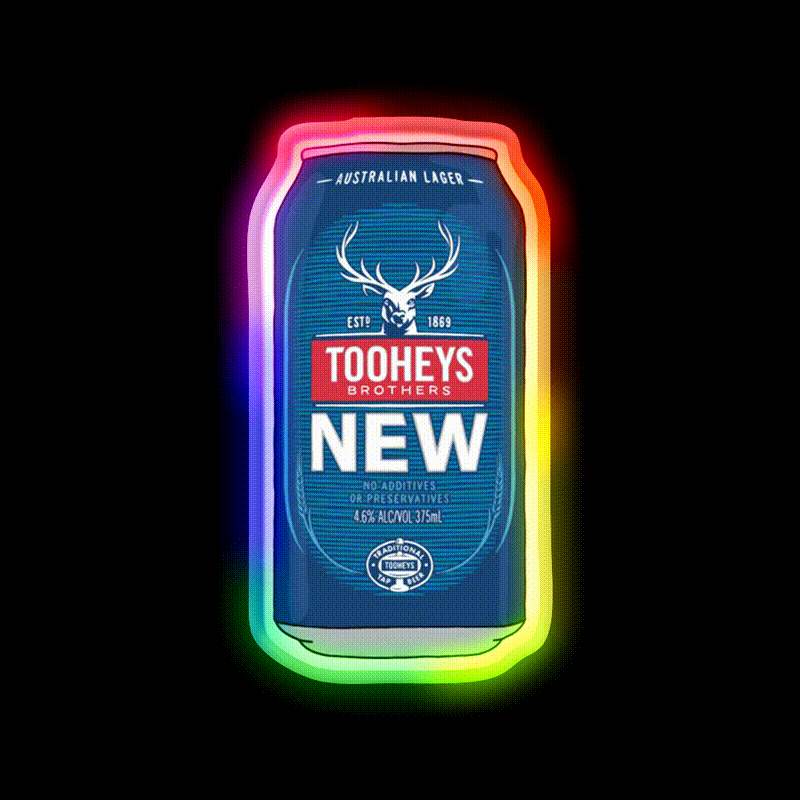 Hand Drawn Tooheys New Can Beer Bar Decor Led Neon Sign Rgb Color - LED neon sign close-up detail