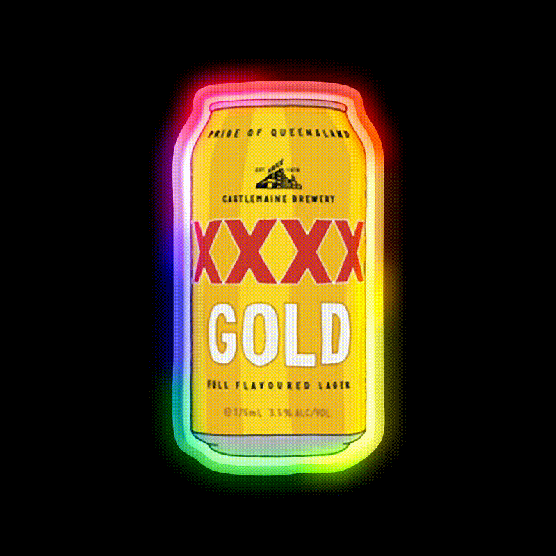 Hand Drawn Xxxx Gold Can Beer Bar Decor Led Neon Sign Wall Art Rgb Color - LED neon sign close-up detail