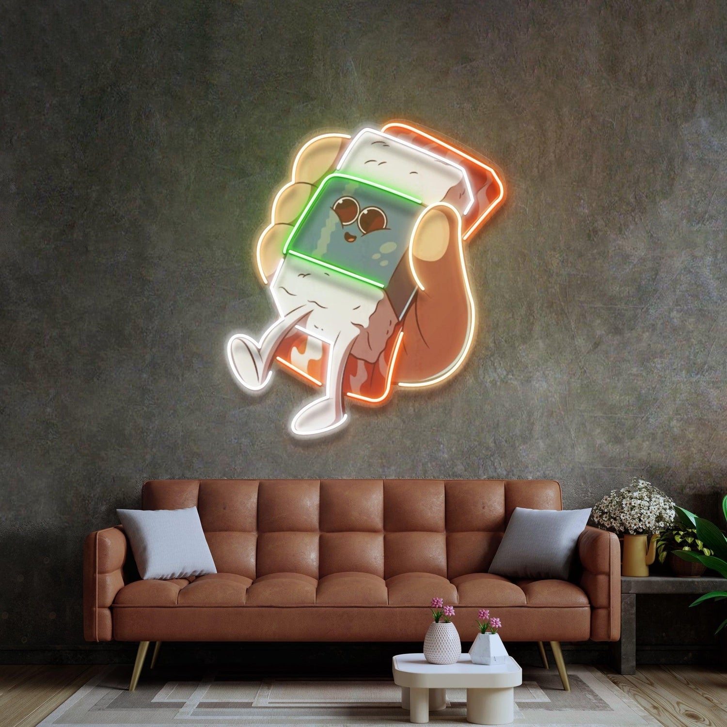 Hand Holding Cute Sushi Orange Green White Uv Printed Led Neon Sign For Home Cafe Decor | Shineneon