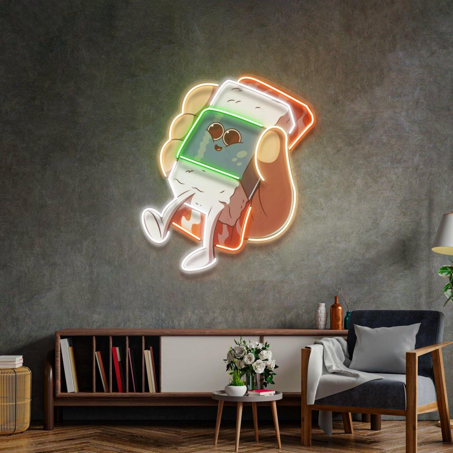 Hand Holding Cute Sushi Orange Green White Uv Printed Led Neon Sign For Home Cafe Decor | Shineneon