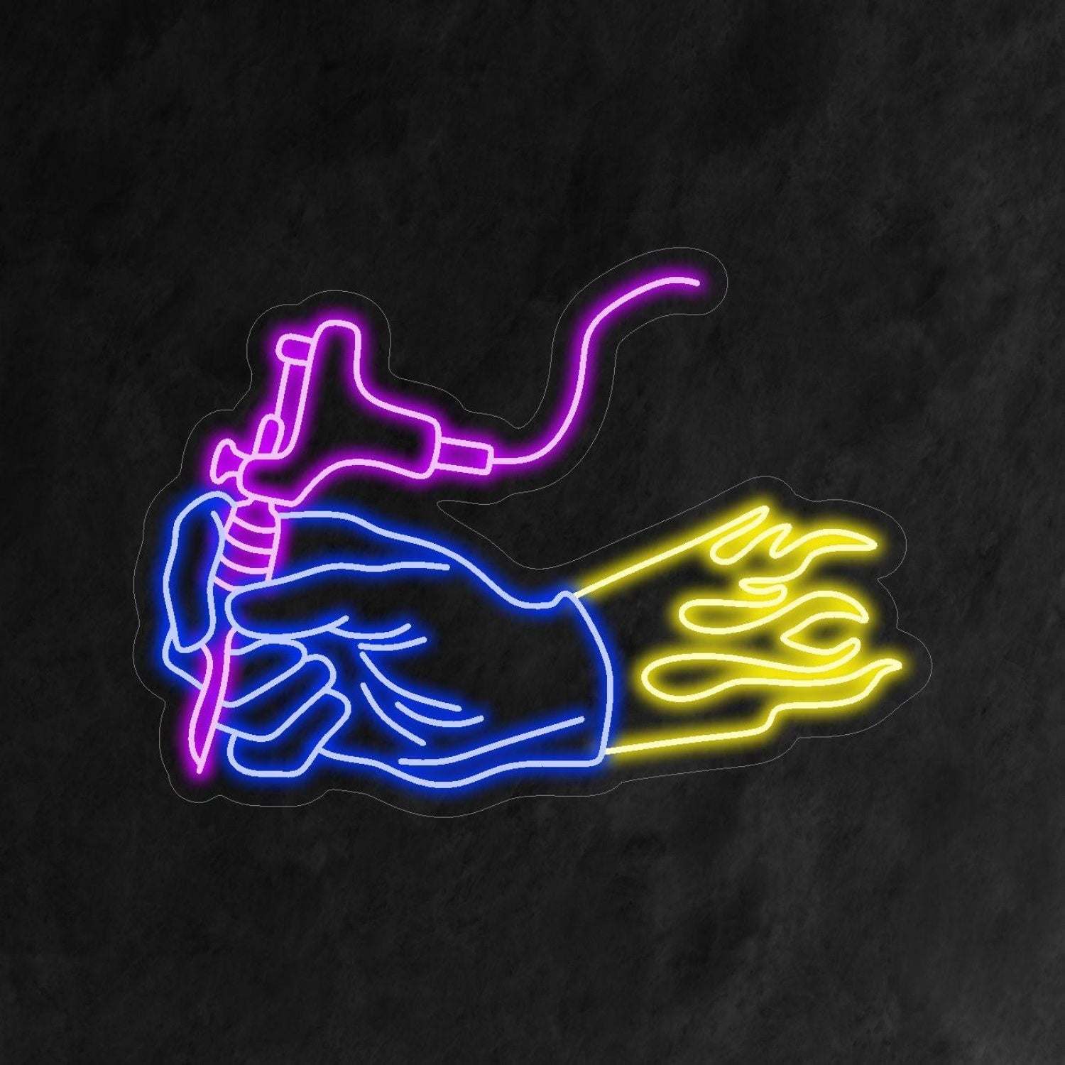 Hand Holding Tattoo Machine Flame Led Neon Sign Tattoo Studio Wall Art | Shineneon