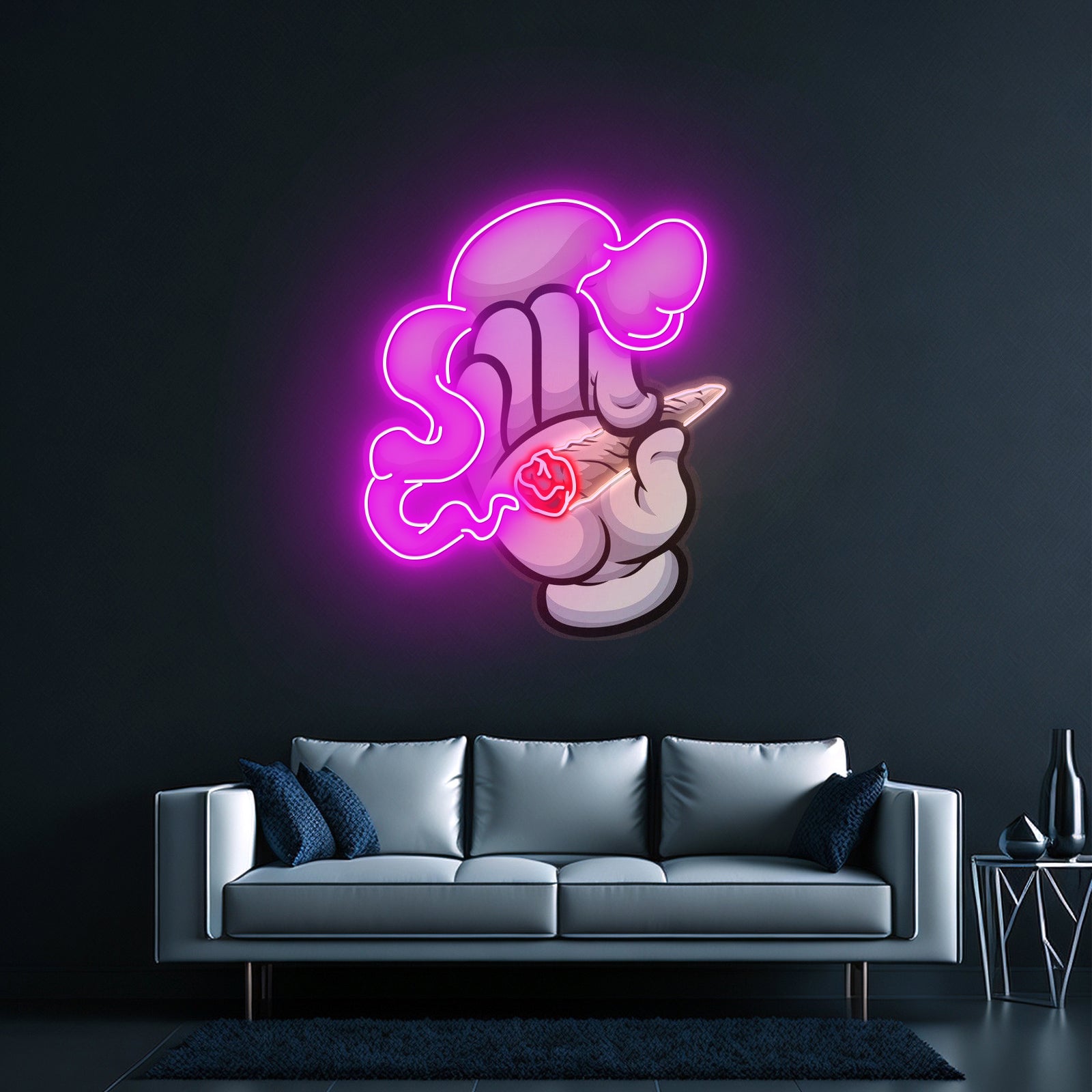 Hand Smoker Custom Led Signs Artwork For Sale - LED neon sign close-up detail