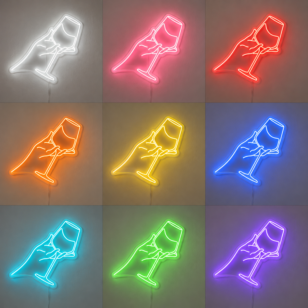 Hand Wine Version 1 LED Neon Sign color grid