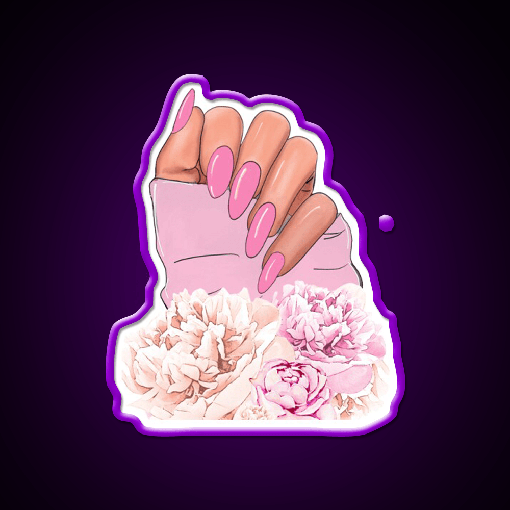 Hand With Pink Nails And Flowers Nail Salon Led Neon Sign Rgb Color - Shineneon