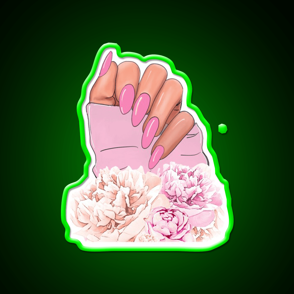 Hand With Pink Nails And Flowers Nail Salon Led Neon Sign Rgb Color - Shineneon