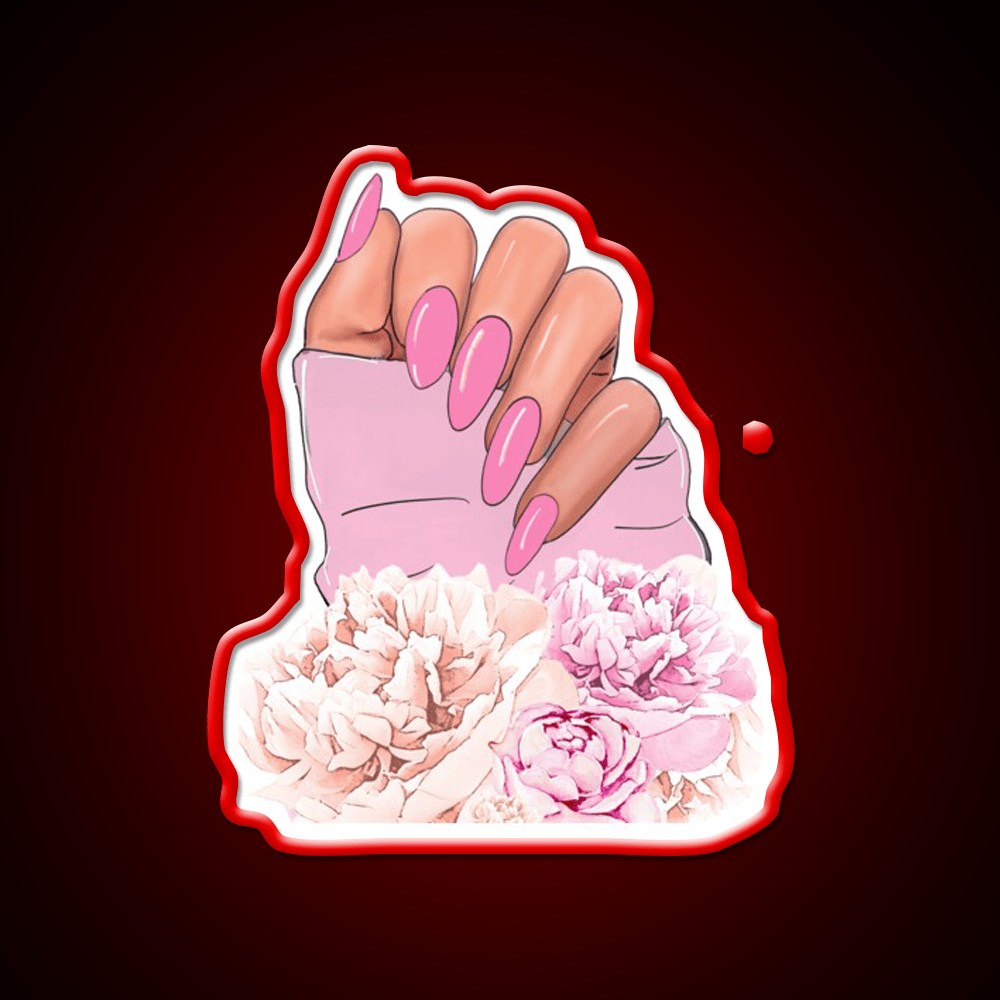Hand With Pink Nails And Flowers Nail Salon Led Neon Sign Rgb Color - Shineneon