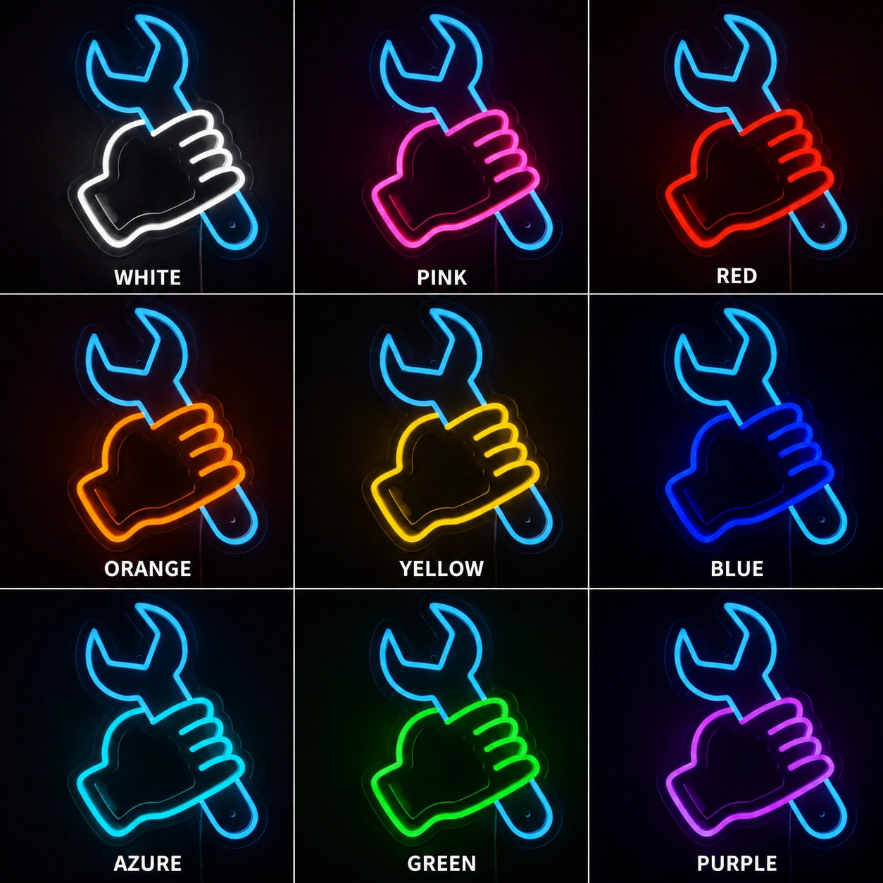 Hand Wrench Neon Sign LED Neon Sign color grid