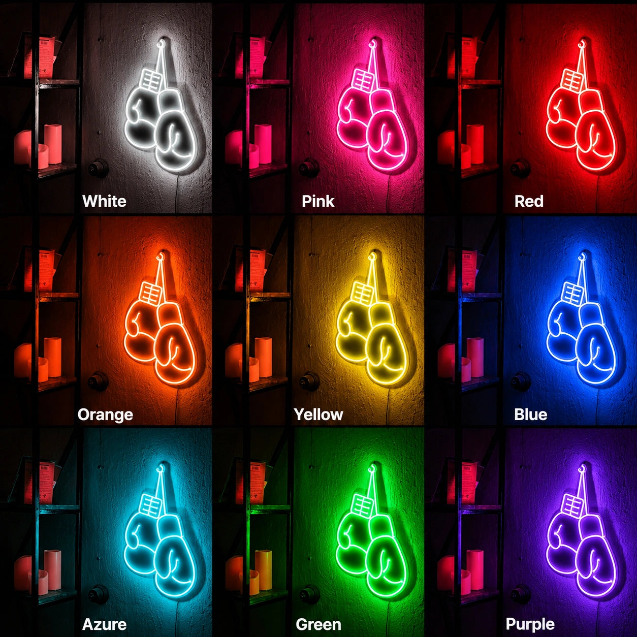 Hanging Boxing Gloves Neon Sign LED Neon Sign color grid