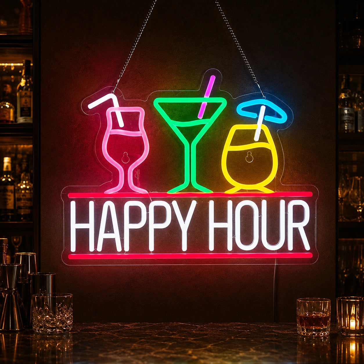 Hanging Happy Hour Neon Sign LED Neon Sign high-converting product image